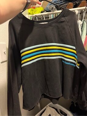 Burn Boot Camp Black Striped Crewneck Sweatshirt with Blue & Yellow Accents